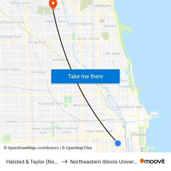 Halsted & Taylor (North) to Northeastern Illinois University map