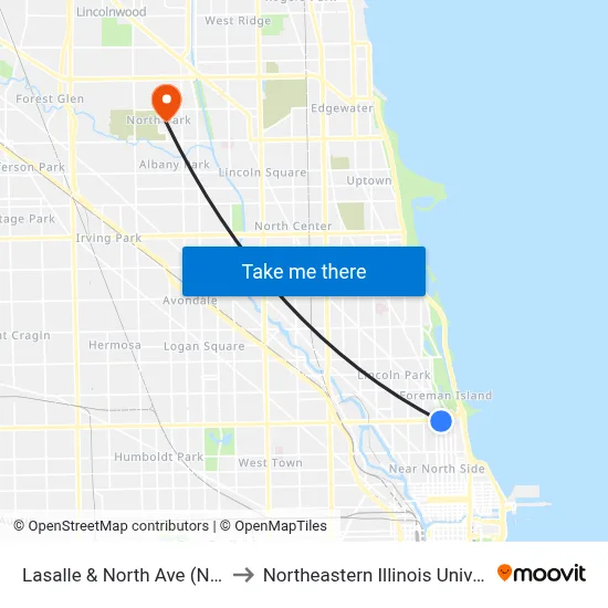 Lasalle & North Ave (North) to Northeastern Illinois University map