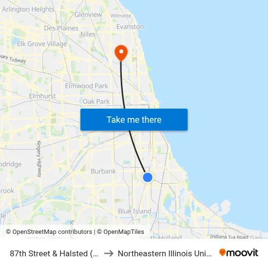 87th Street & Halsted (West) to Northeastern Illinois University map