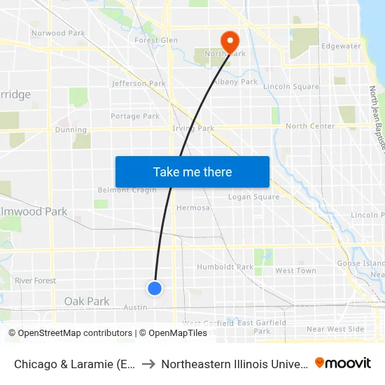 Chicago & Laramie (East) to Northeastern Illinois University map
