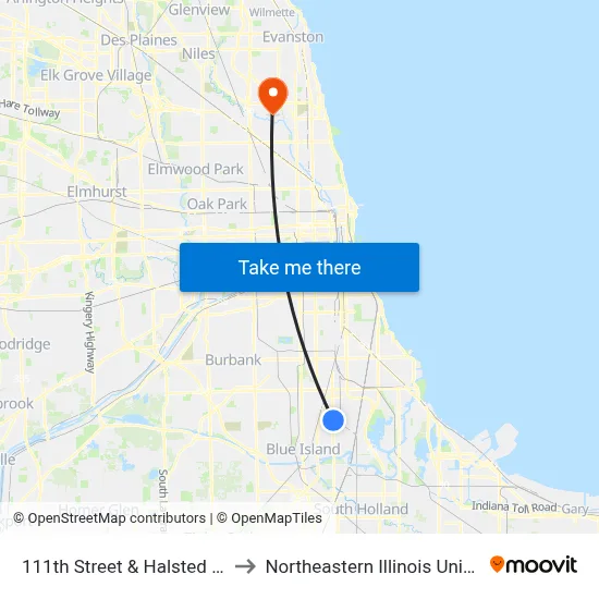 111th Street & Halsted (East) to Northeastern Illinois University map