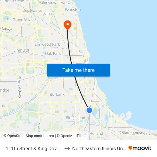 111th Street & King Drive (West) to Northeastern Illinois University map