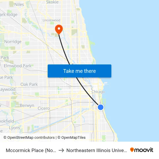 Mccormick Place (North) to Northeastern Illinois University map