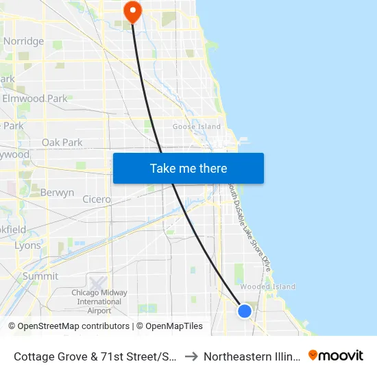 Cottage Grove & 71st Street/South Chicago (North) to Northeastern Illinois University map