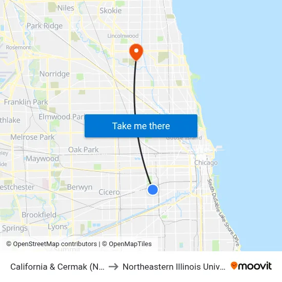 California & Cermak (North) to Northeastern Illinois University map