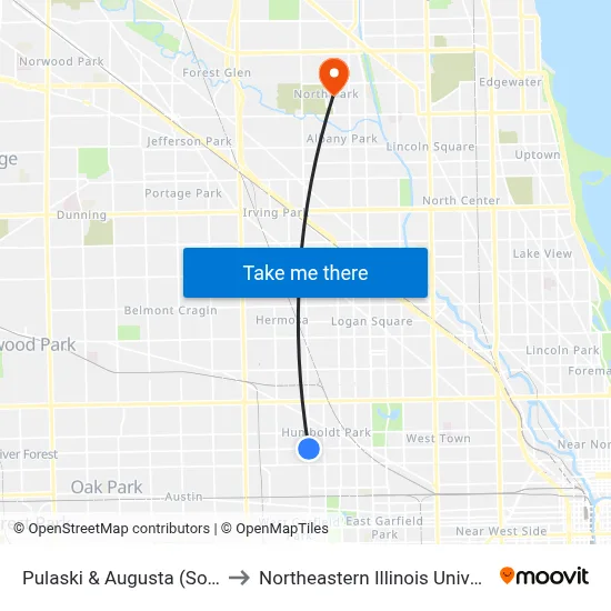 Pulaski & Augusta (South) to Northeastern Illinois University map