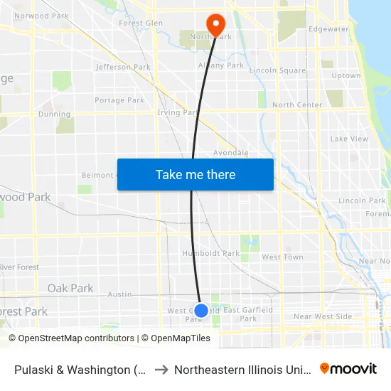 Pulaski & Washington (North) to Northeastern Illinois University map