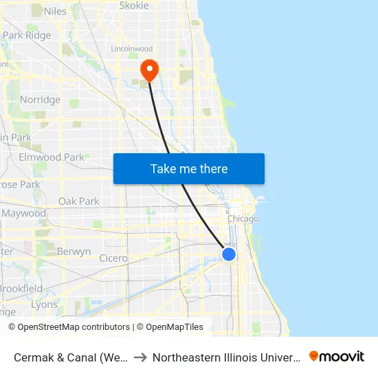 Cermak & Canal (West) to Northeastern Illinois University map