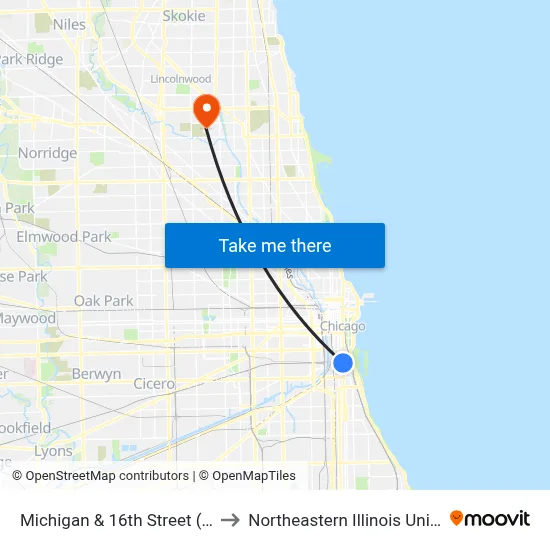 Michigan & 16th Street (North) to Northeastern Illinois University map