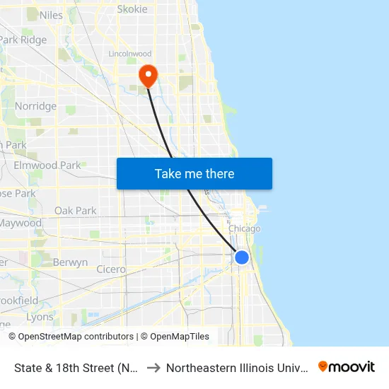 State & 18th Street (North) to Northeastern Illinois University map