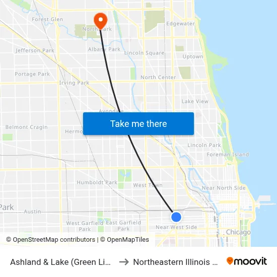 Ashland & Lake (Green Line) (North) to Northeastern Illinois University map