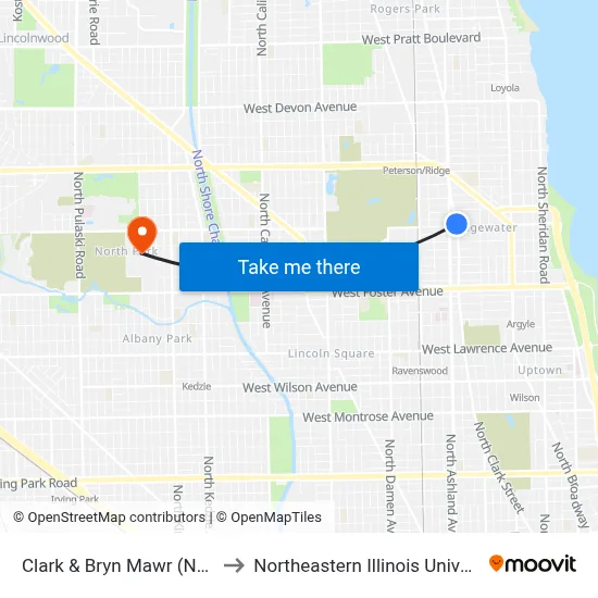 Clark & Bryn Mawr (North) to Northeastern Illinois University map