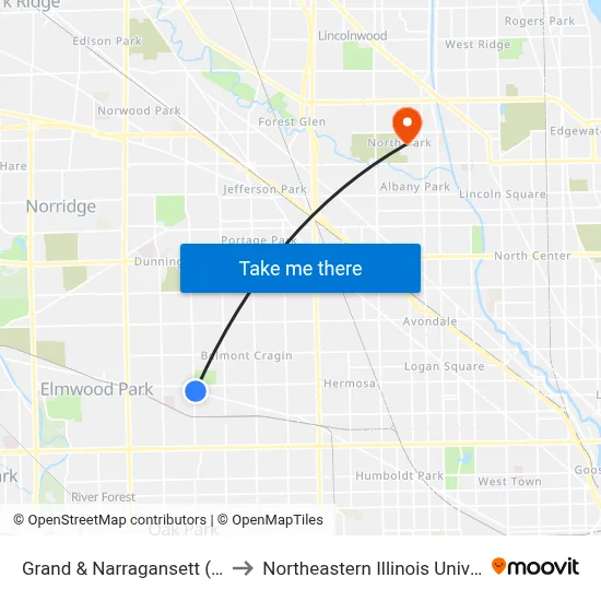 Grand & Narragansett (East) to Northeastern Illinois University map