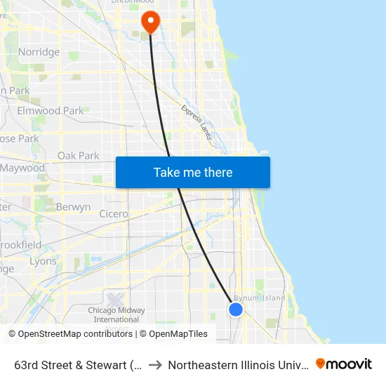 63rd Street & Stewart (East) to Northeastern Illinois University map