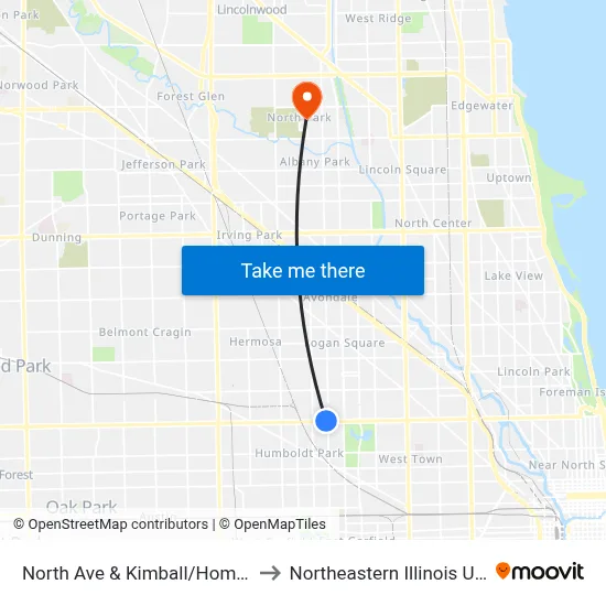 North Ave & Kimball/Homan (West) to Northeastern Illinois University map