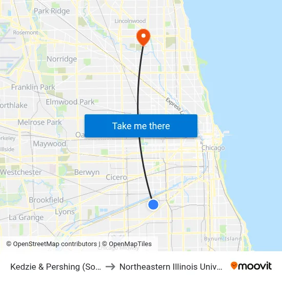 Kedzie & Pershing (South) to Northeastern Illinois University map