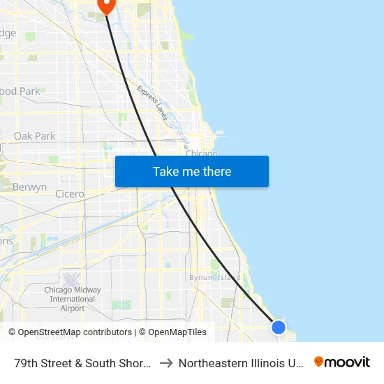 79th Street & South Shore (West) to Northeastern Illinois University map