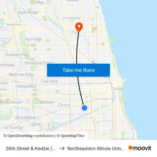 26th Street & Kedzie (East) to Northeastern Illinois University map