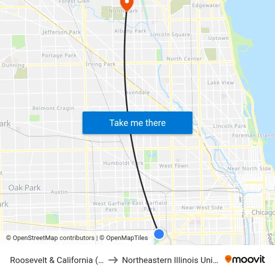 Roosevelt & California (West) to Northeastern Illinois University map