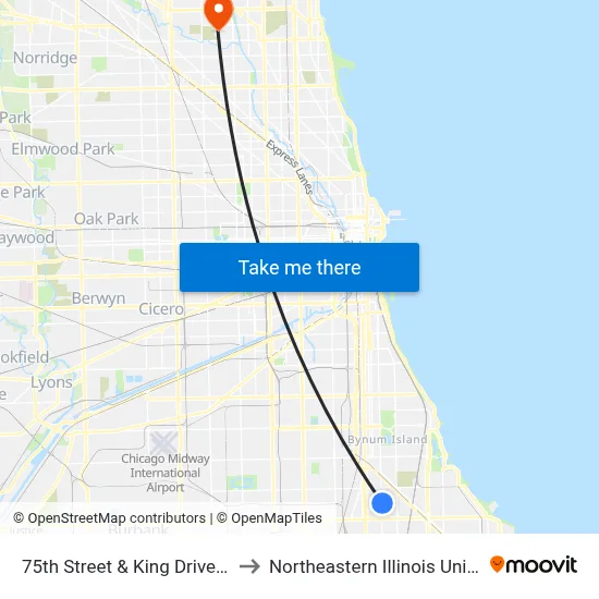 75th Street & King Drive (East) to Northeastern Illinois University map