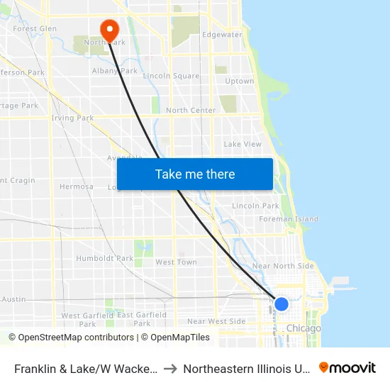 Franklin & Lake/W Wacker (North) to Northeastern Illinois University map
