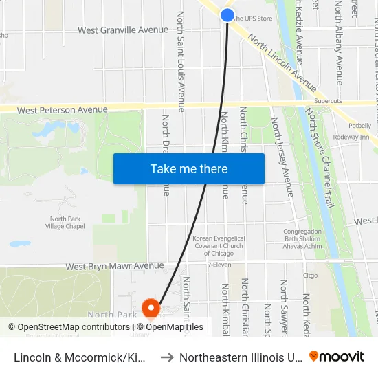 Lincoln & Mccormick/Kimball (Nw) to Northeastern Illinois University map