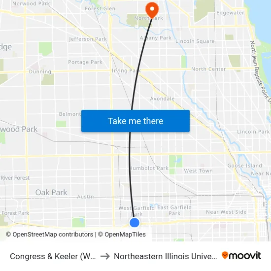 Congress & Keeler (West) to Northeastern Illinois University map