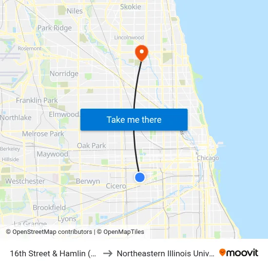 16th Street & Hamlin (West) to Northeastern Illinois University map