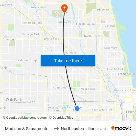 Madison & Sacramento (East) to Northeastern Illinois University map
