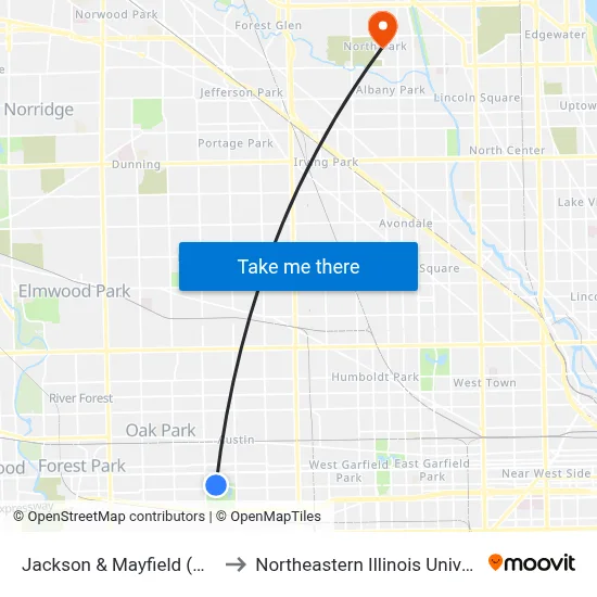 Jackson & Mayfield (West) to Northeastern Illinois University map