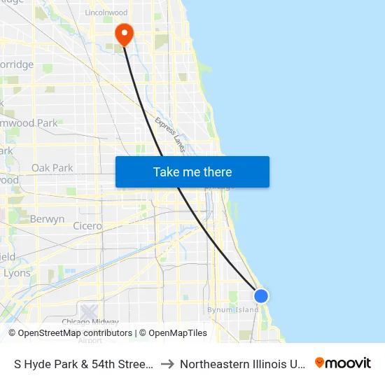 S Hyde Park & 54th Street (North) to Northeastern Illinois University map