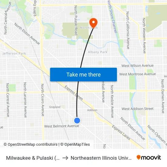 Milwaukee & Pulaski (Nw) to Northeastern Illinois University map