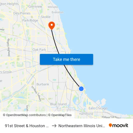 91st Street & Houston (East) to Northeastern Illinois University map