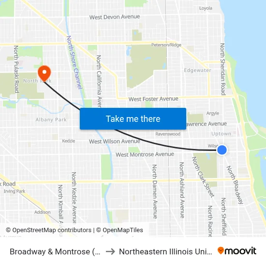 Broadway & Montrose (North) to Northeastern Illinois University map