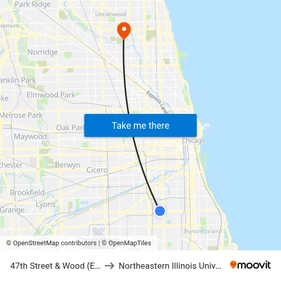 47th Street & Wood (East) to Northeastern Illinois University map