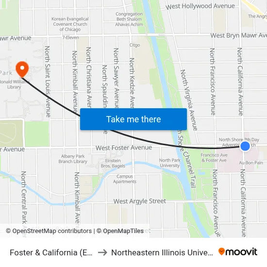 Foster & California (East) to Northeastern Illinois University map