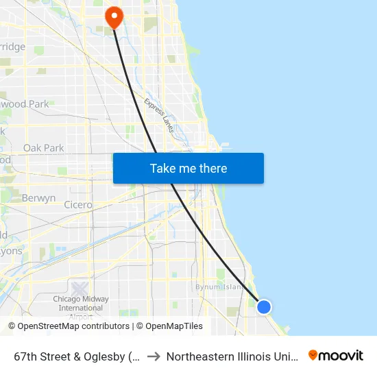 67th Street & Oglesby (West) to Northeastern Illinois University map