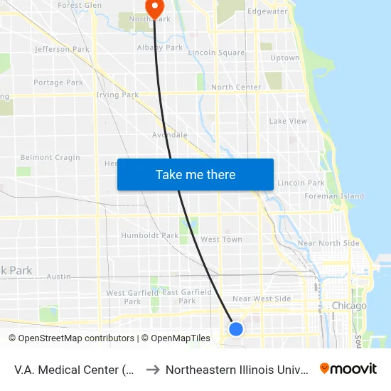 V.A. Medical Center (East) to Northeastern Illinois University map