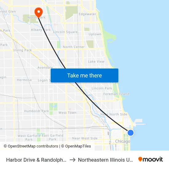 Harbor Drive & Randolph (North) to Northeastern Illinois University map