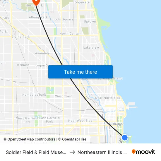 Soldier Field & Field Museum (West) to Northeastern Illinois University map