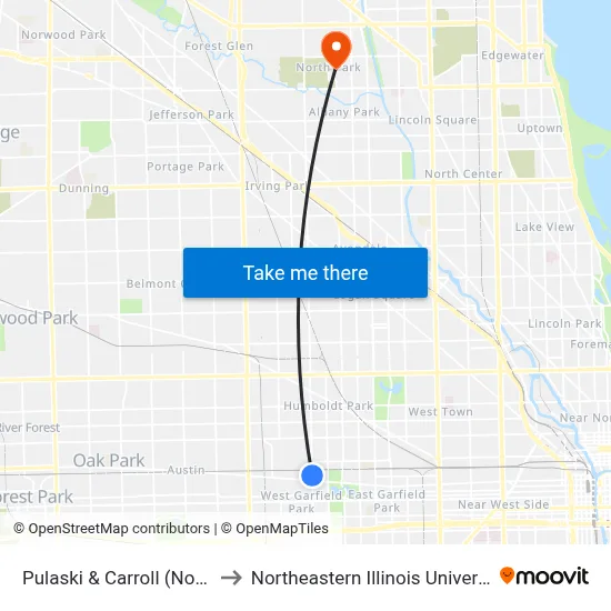 Pulaski & Carroll (North) to Northeastern Illinois University map