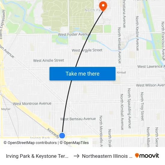 Irving Park & Keystone Terminal (South) to Northeastern Illinois University map