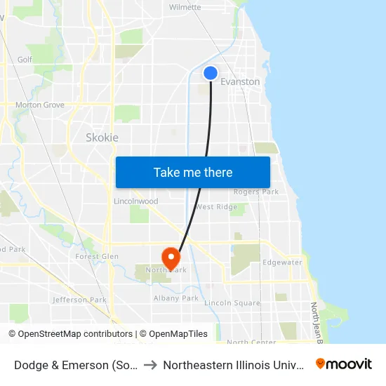 Dodge & Emerson (South) to Northeastern Illinois University map