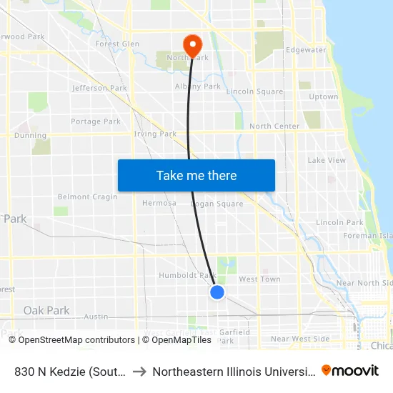 830 N Kedzie (South) to Northeastern Illinois University map
