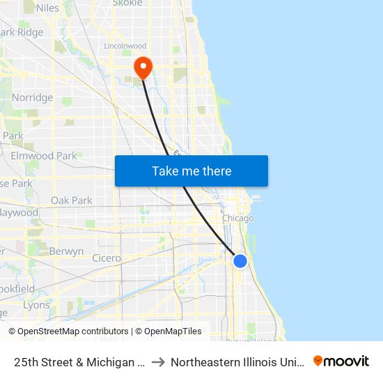 25th Street & Michigan (East) to Northeastern Illinois University map