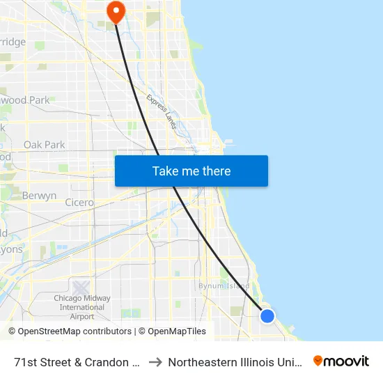 71st Street & Crandon (East) to Northeastern Illinois University map