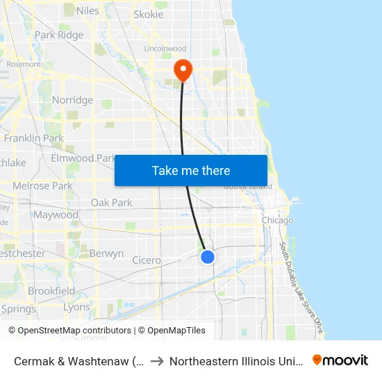 Cermak & Washtenaw (West) to Northeastern Illinois University map