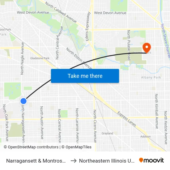 Narragansett & Montrose (North) to Northeastern Illinois University map