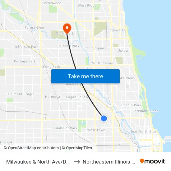 Milwaukee & North Ave/Damen (Nw) to Northeastern Illinois University map