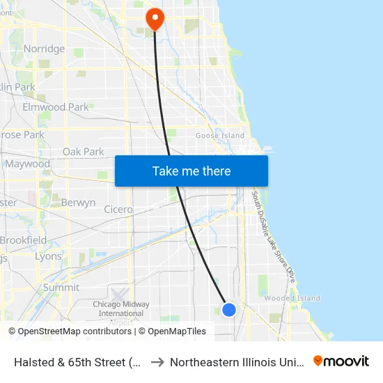 Halsted & 65th Street (South) to Northeastern Illinois University map